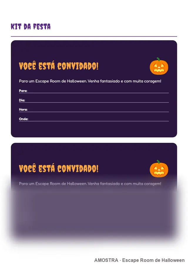 Amostra de página do kit: Convites da festa